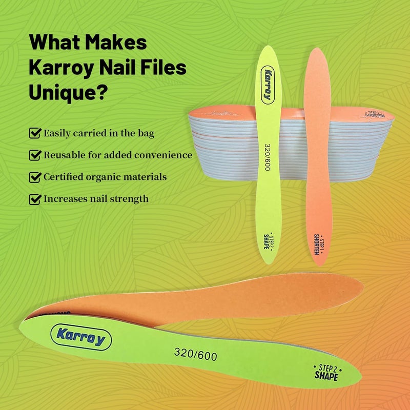 Karroy Nail File and Buffer Block Professional Emery Boads Natural Nails Limas para Uñas Fingernail Files for Women 20PCS (C-Skateboard 320/600) - Image 2
